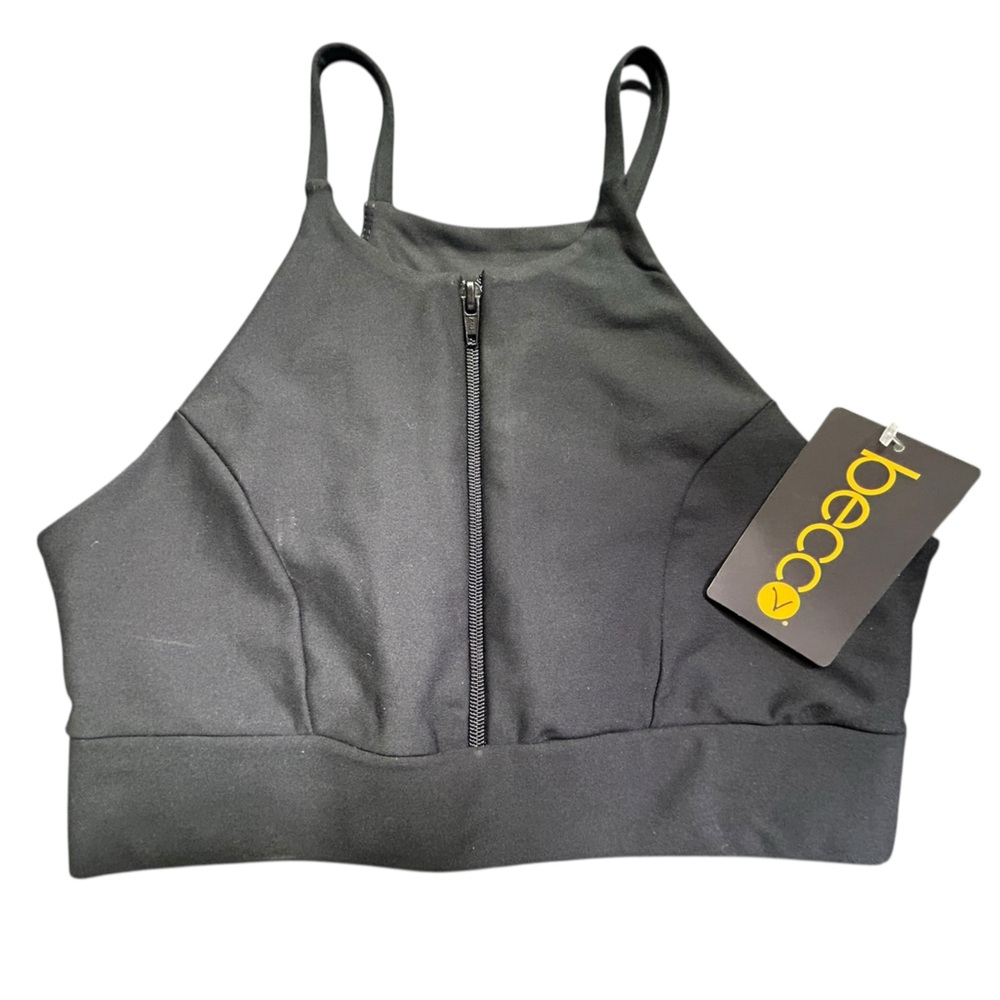 BECCO black zip front crop athletic yoga  sports bra size Small NWT